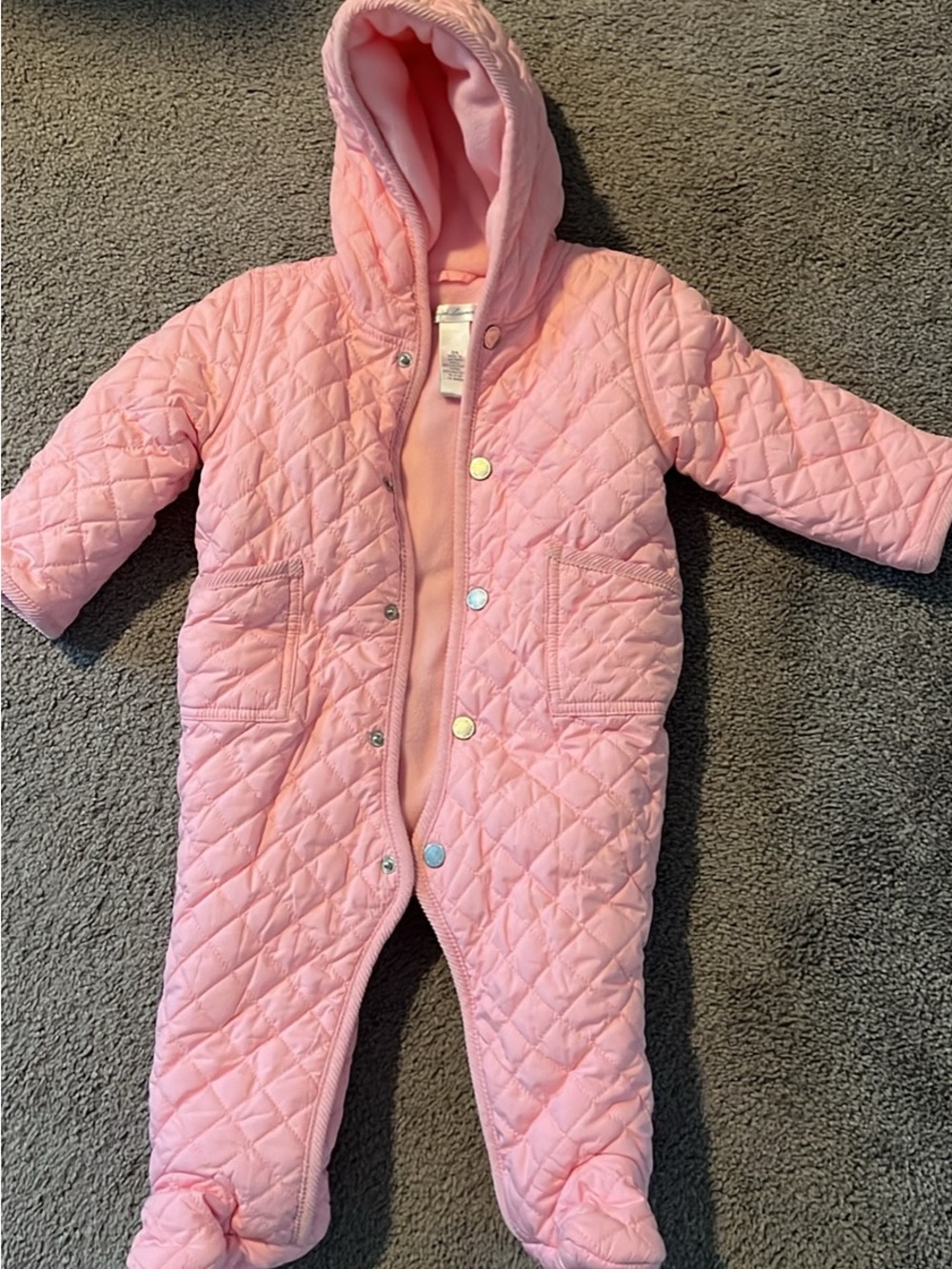 Ralph Lauren Pink Quilted Hooded Footed One-Piece